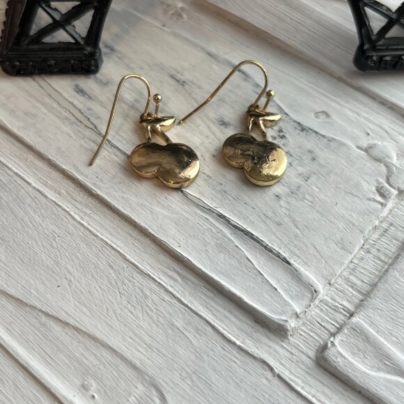 Vintage Cherry Pierced Earrings, Rhinestone embellished, fish hooks, red , - Picture 4 of 7